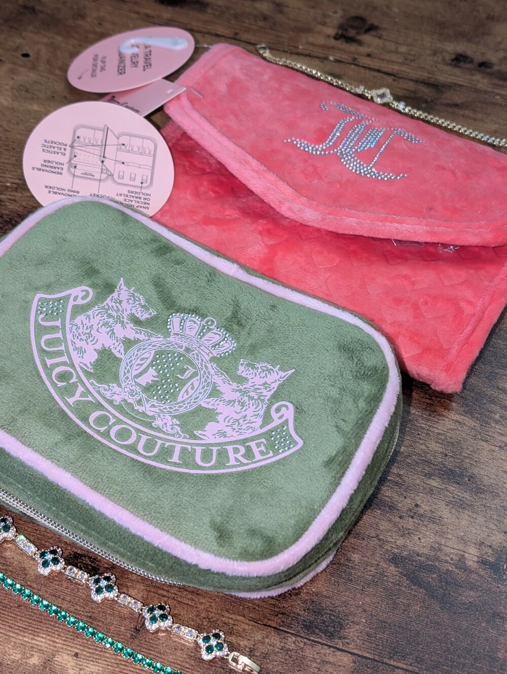 Juicy Couture Plush Cosmetic/Jewelry Travel Bag Set With Bracelets